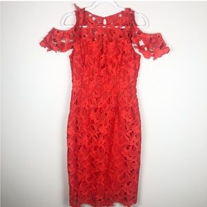 Tahari Red Crochet Lave Cold-Shoulder, Red Size $